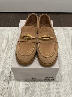 Jimmy Choo Biscuit Suede Loafers with Gold Hardware